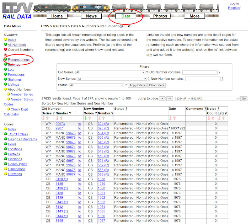 1.2.1.30 The Renumberings List page screenshot