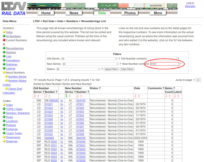 1.2.1.31 Searching the Renumberings List page screenshot
