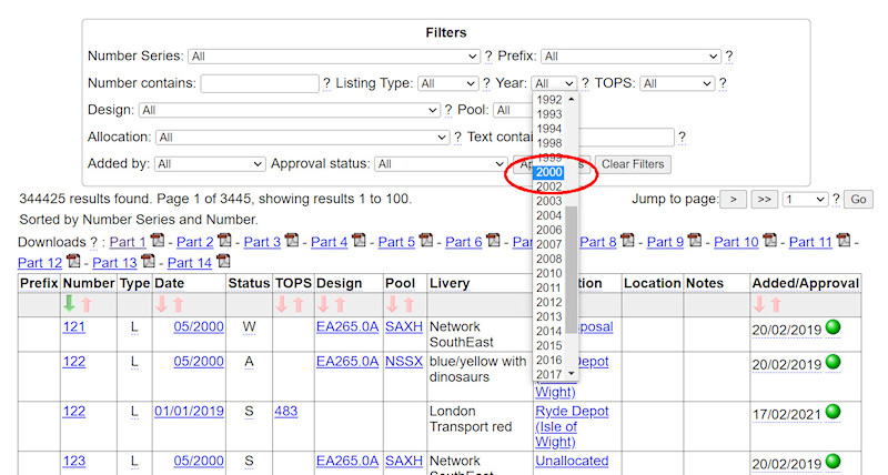 1.2.5.11 Filtering by Listing Year screenshot